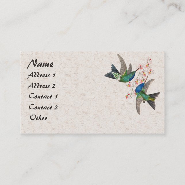 Blue Hummingbird Birds Flowers Business Card (Front)
