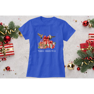Blue Hummingbird Christmas T-Shirt with Gift Boxes