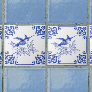 Blue Hummingbird Decor Ceramic Tile
