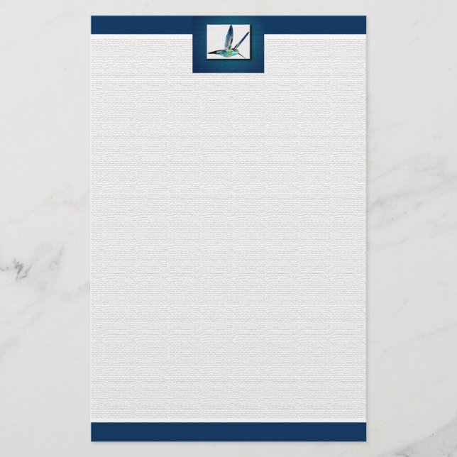 Blue Hummingbird Elegant Stationery (Front)