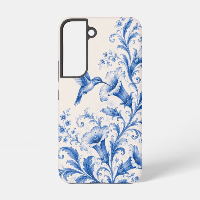 Blue Hummingbird Floral Phone Case (Back)