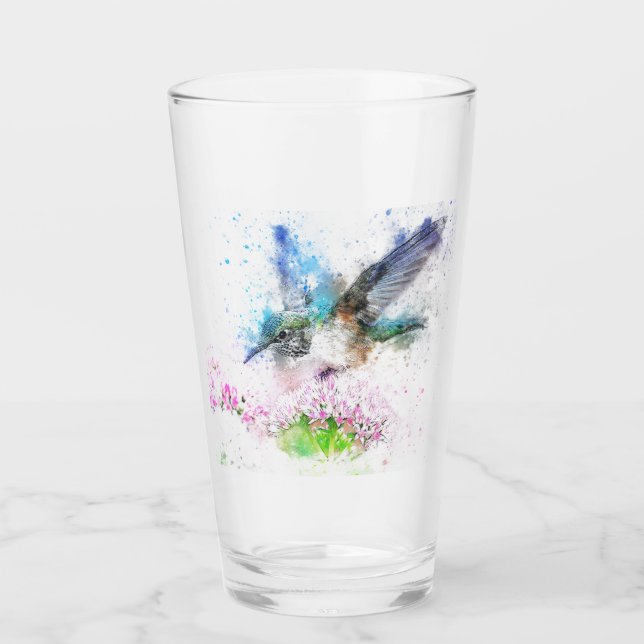 Blue Hummingbird Flowers Illustration Tumbler Glas (Front)