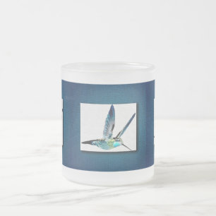 Blue Hummingbird Frosted Glass Coffee Mug