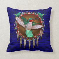 Blue Hummingbird Native American design pillow art