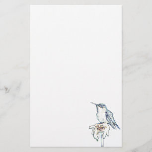 Blue Hummingbird on Shasta Daisy Stationery
