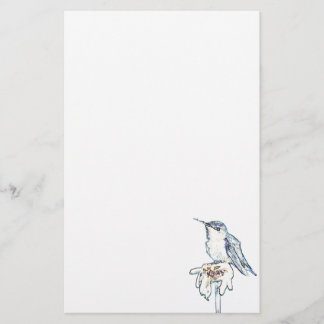 Blue Hummingbird on Shasta Daisy Stationery