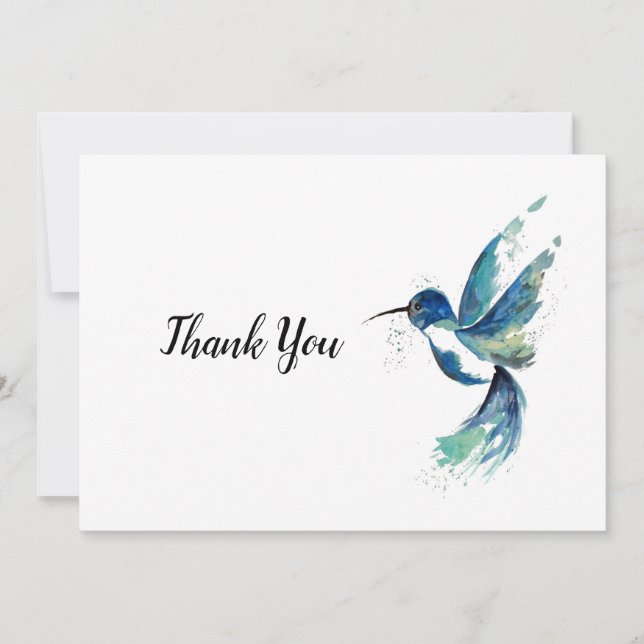 Blue Hummingbird Watercolor Thank You Card (Front)