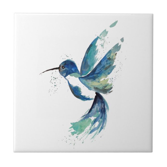 Blue Hummingbird Watercolor Tile (Front)