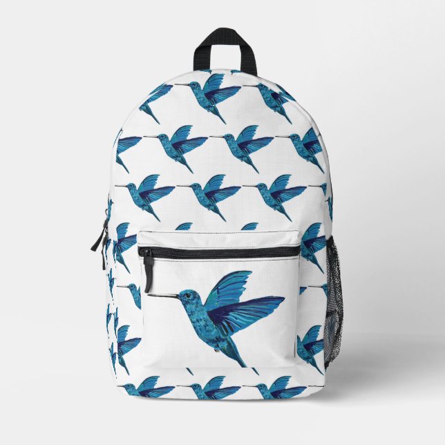 Blue Hummingbirds  Printed Backpack (Front)