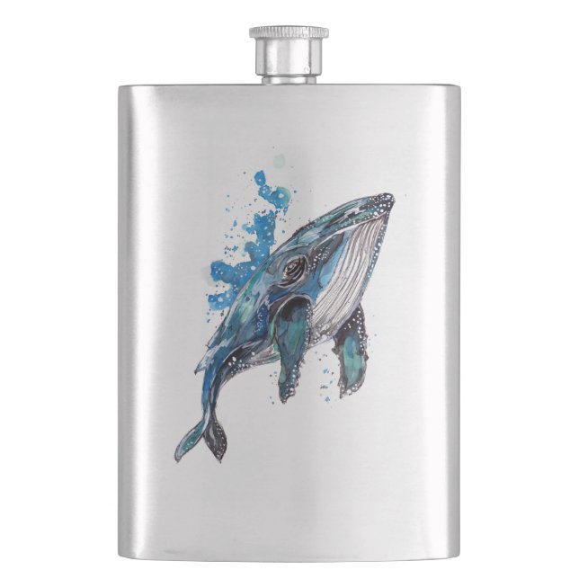 Blue Humpback Whale Hip Flask (Front)