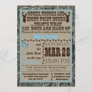 Blue Hunting Camo Baby Boy Shower Invitations