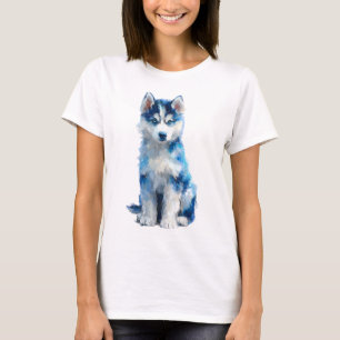Blue Husky Impressionist Portrait Women T-Shirt