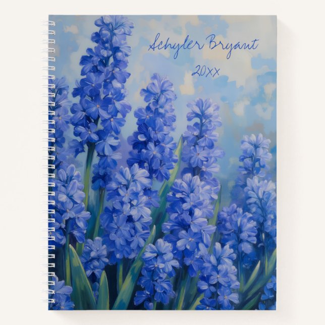Blue Hyacinth Floral Spiral-bound Journal Notebook (Front)
