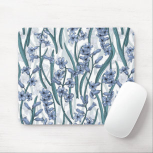 Blue Hyacinth flowers on white Mouse Mat
