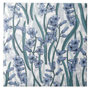 Blue Hyacinth flowers on white Tile