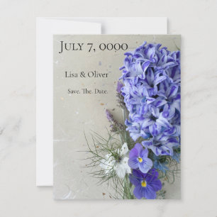 Blue hyacinth with pansies save the date