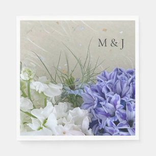 Blue hyacinth with white stock flowers napkin