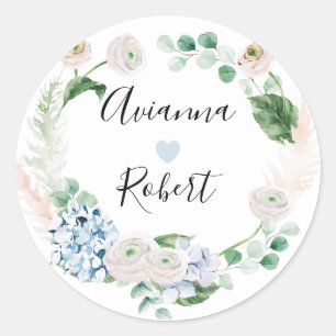 Blue Hydrange Blush Rose Wedding Sticker