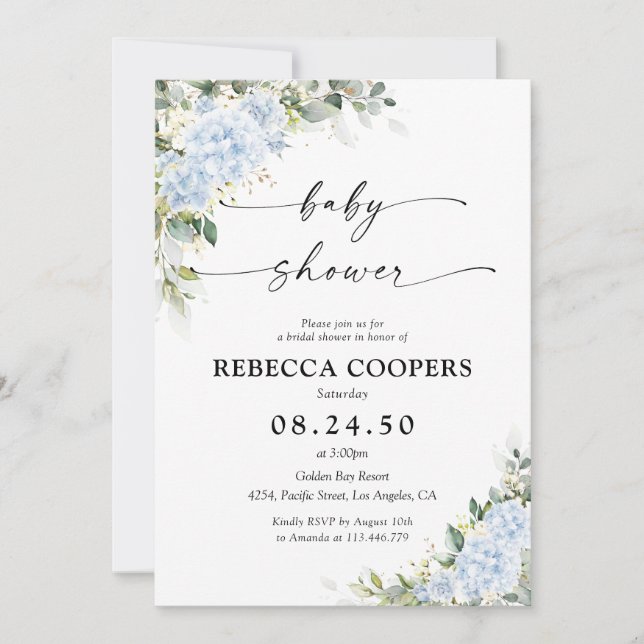 Blue Hydrange Floral Baby Shower Invitation (Front)