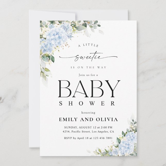 Blue Hydrange Floral Baby Shower Invitation (Front)
