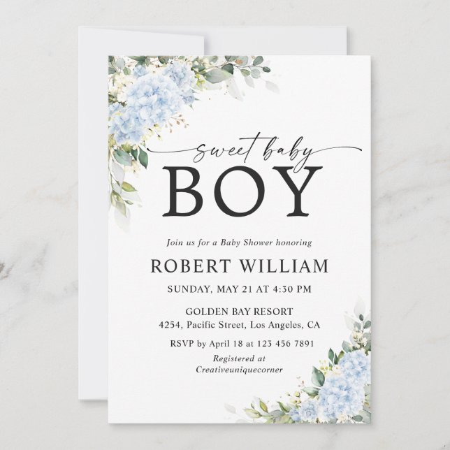 Blue Hydrange Floral Baby Shower Invitation (Front)