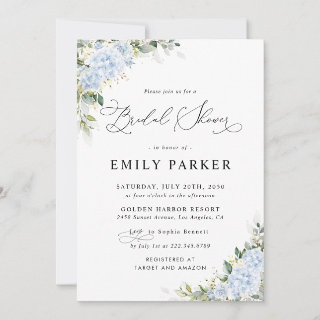 Blue Hydrange Floral Bridal Shower Invitation (Front)
