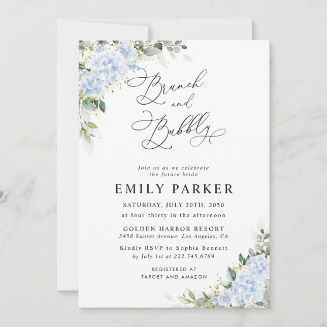 Blue Hydrange Floral Bridal Shower Invitation (Front)