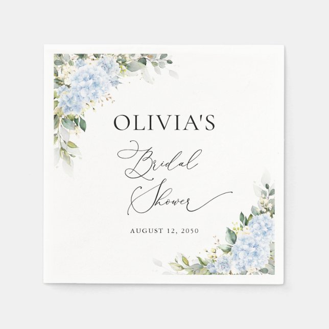 Blue Hydrange Floral Bridal Shower Napkin (Front)