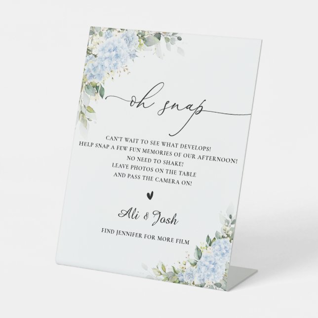 Blue Hydrange Floral Bridal Shower Oh Snap Sign (Front)