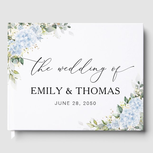 Blue Hydrange Floral Wedding Guest Book (Front)