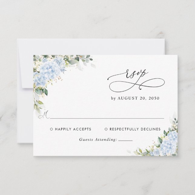 Blue Hydrange Floral Wedding RSVP Card (Front)