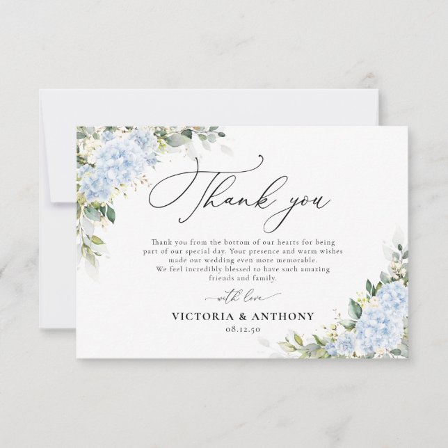 Blue Hydrange Floral Wedding Thank You Cards (Front)