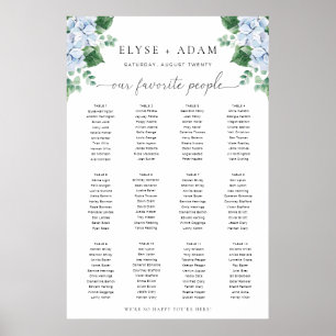 Blue Hydrangea 12 Table Seating Chart Poster