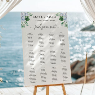 Blue Hydrangea 12 Table Seating Chart Poster