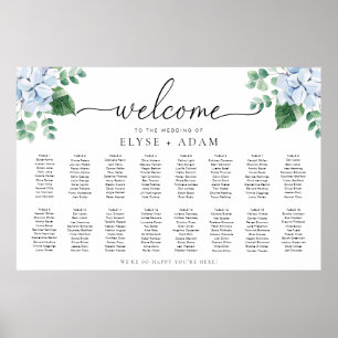 Blue Hydrangea 16 Table Seating Chart Poster
