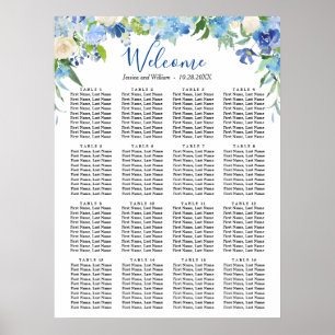 Blue Hydrangea  16 Tables Wedding SEATING CHART