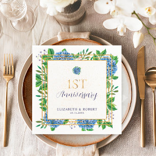 Blue Hydrangea 1st Wedding Anniversary  Napkin
