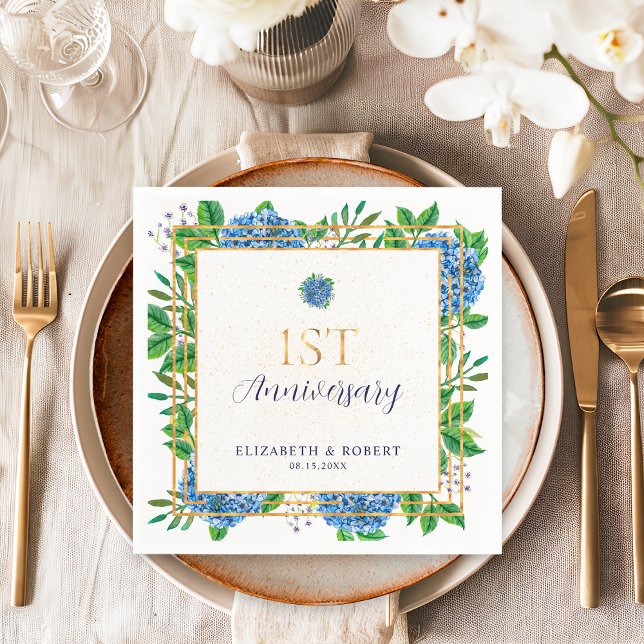 Blue Hydrangea 1st Wedding Anniversary  Napkin (Creator Uploaded)