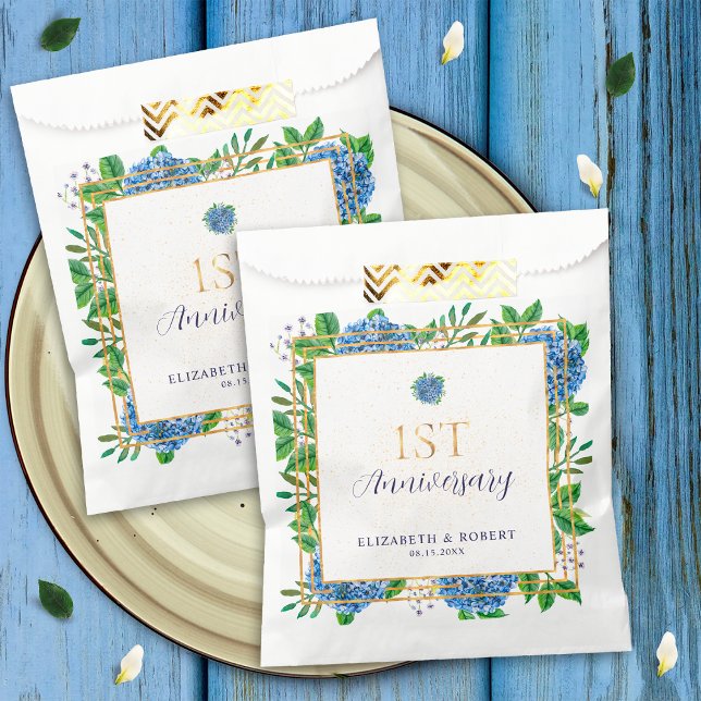 Blue Hydrangea 1st Year Paper Anniversary Party Favour Bags (Creator Uploaded)