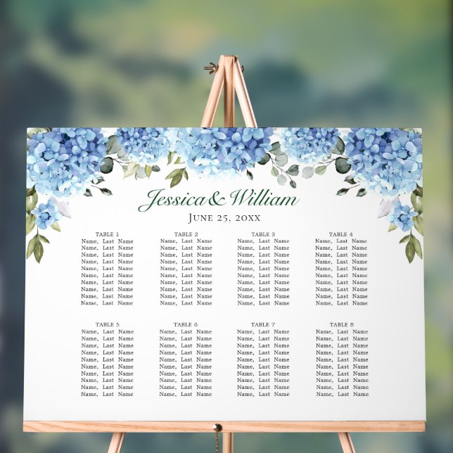 Blue Hydrangea 8 Tables SEATING CHART Acrylic Sign (Neutral)