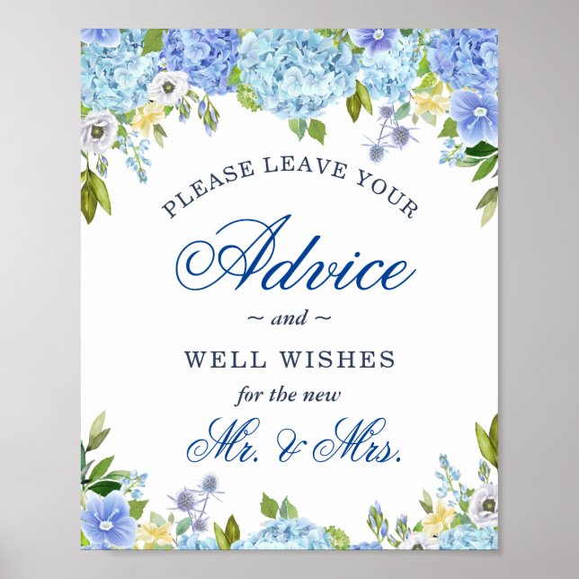 Blue Hydrangea  Advice and Well Wishes Sign (Front)