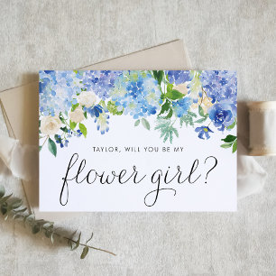 Blue Hydrangea and Ivory Rose Flower Girl Proposal Invitation