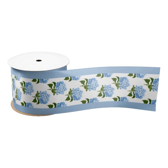 Blue Hydrangea and Periwinkle Edge Border Satin Ribbon (Spool)