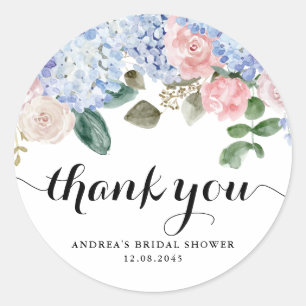 Blue Hydrangea and Pink Rose Bridal Shower Classic Round Sticker