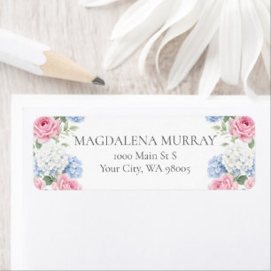 Blue Hydrangea and Pink Rose Floral English Garden