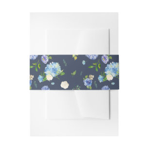 Blue Hydrangea and Purple Rose Pattern Wedding Invitation Belly Band