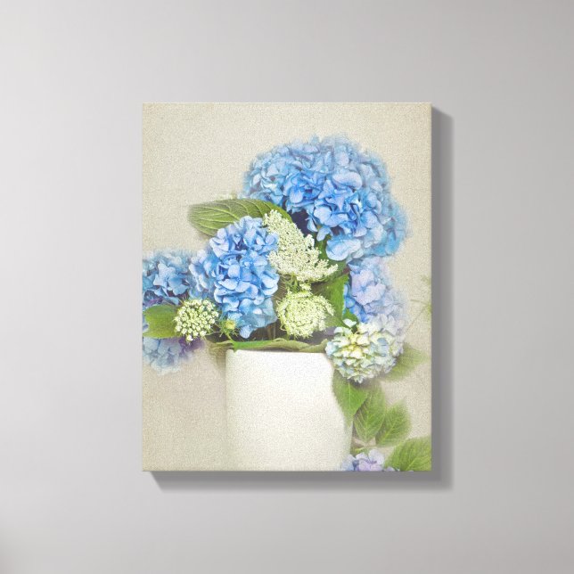 blue hydrangea and Queen Anne's Lace Canvas Print (Front)