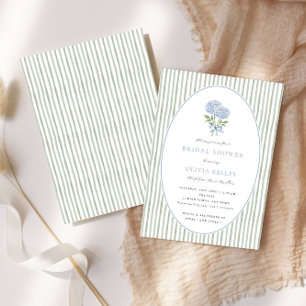 Blue Hydrangea and Stripes Bridal Shower Invitation