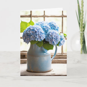 Blue Hydrangea Anniversary Bouquet In Window Card