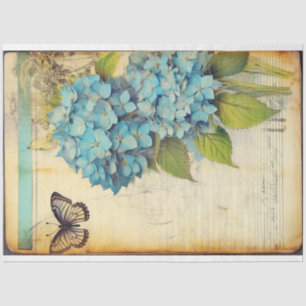 Blue hydrangea antique manuscript ephemera  tissue paper